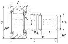 螺栓型滾輪 PWKRE35-2RS, 軸向引導(dǎo)，滿裝圓柱滾子，帶偏心擋圈，兩側(cè)唇密封