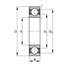 深溝球軸承 6204-2RSR, 根據(jù) DIN 625-1 標(biāo)準(zhǔn)的主要尺寸, 兩側(cè)唇密封