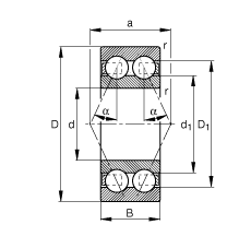 角接觸球軸承 3805-B-TVH, 雙列，接觸角 α = 25°