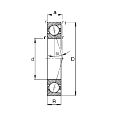 主軸軸承 B71910-C-T-P4S, 調(diào)節(jié)，成對安裝，接觸角 α = 15°，限制公差