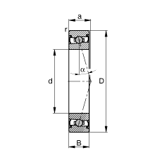 主軸軸承 HCS71928-C-T-P4S, 調(diào)節(jié)，成對(duì)安裝，接觸角 α = 15°，兩側(cè)唇密封，非接觸，限制公差