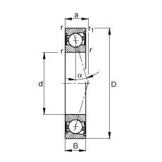 主軸軸承 B7005-C-2RSD-T-P4S, 調(diào)節(jié)，成對(duì)安裝，接觸角 α = 15°，兩側(cè)唇密封，非接觸，加嚴(yán)公差