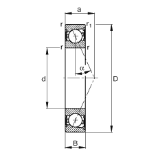 主軸軸承 B7200-E-2RSD-T-P4S, 調(diào)節(jié)，成對安裝，接觸角 α = 25°，兩側(cè)唇密封，非接觸，限制公差