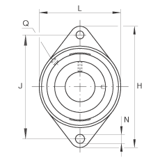 軸承座單元 RCJTY12, 帶兩個(gè)螺栓孔的法蘭的軸承座單元，鑄鐵， 內(nèi)圈帶平頭螺釘， R 型密封