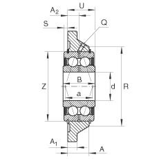 軸承座單元 PCCJ35, 帶四個(gè)螺栓孔的法蘭的軸承座單元，鑄鐵，雙列角接觸球軸承，P 型密封