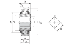 外球面球軸承 GVK109-211-KTT-B-AS2/V, 球面外圈，帶方孔內(nèi)圈，兩側(cè) T 型密封