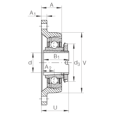 軸承座單元 RCJTA25-N, 帶兩個(gè)螺栓孔的法蘭的軸承座單元，鑄鐵，緊定套，R 型密封