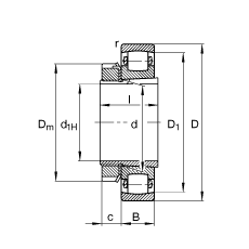 鼓形滾子軸承 20222-K-MB-C3 + H222, 根據(jù) DIN 635 和 DIN 5415 標(biāo)準(zhǔn)的主要尺寸, 帶錐孔和緊定套